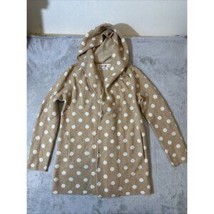 Field & Flower Tan White Polka Dot Hooded Cardigan Sweater Coatigan Medium
